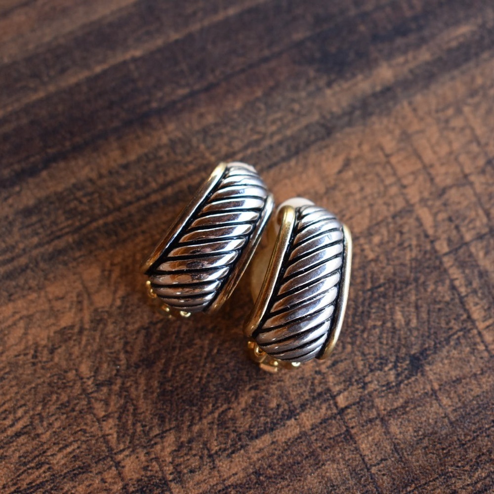 Vintage Metal Half Hoop Clip on Earrings